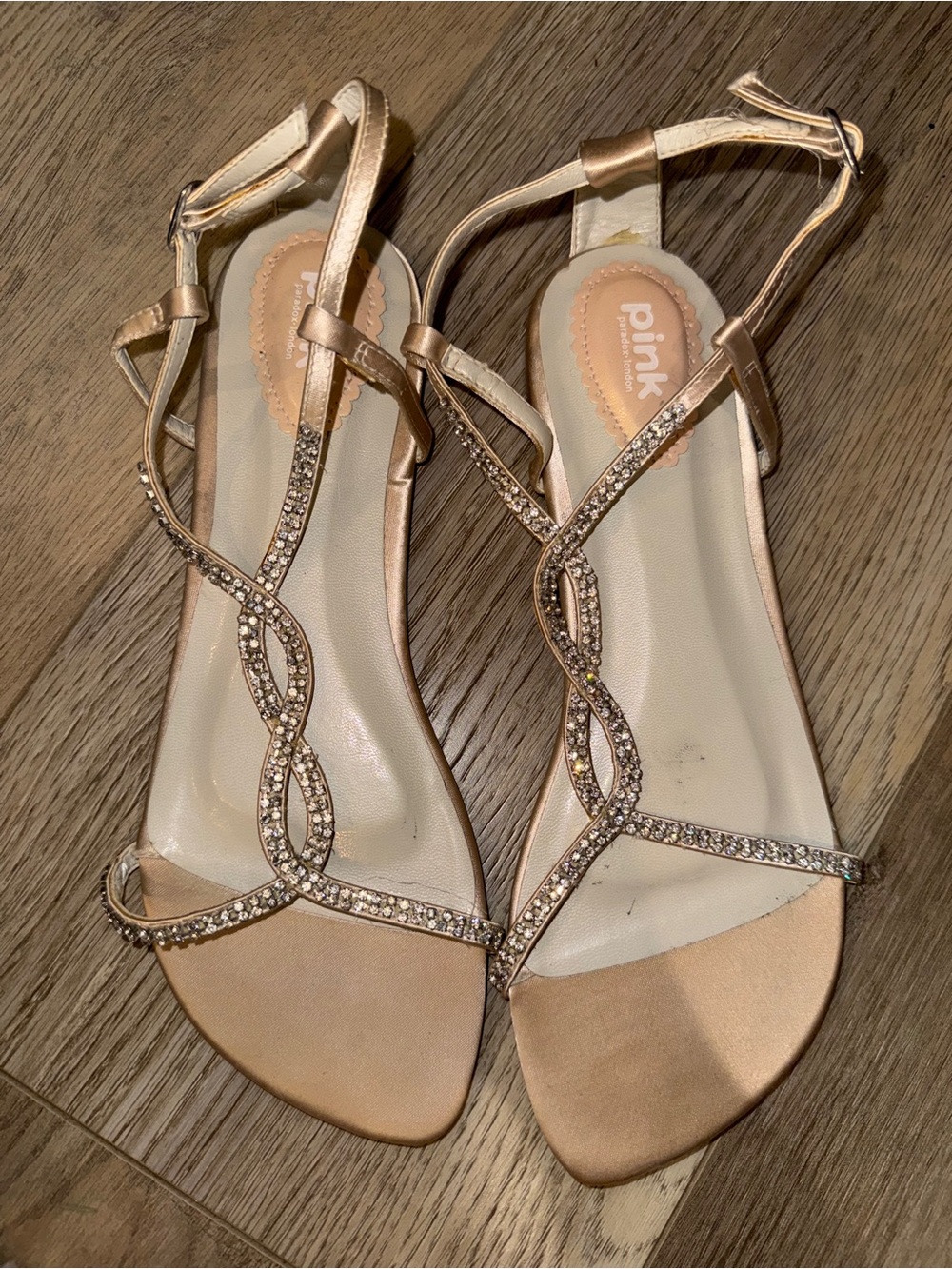 Blush Rhinestone T-Strap Sandals